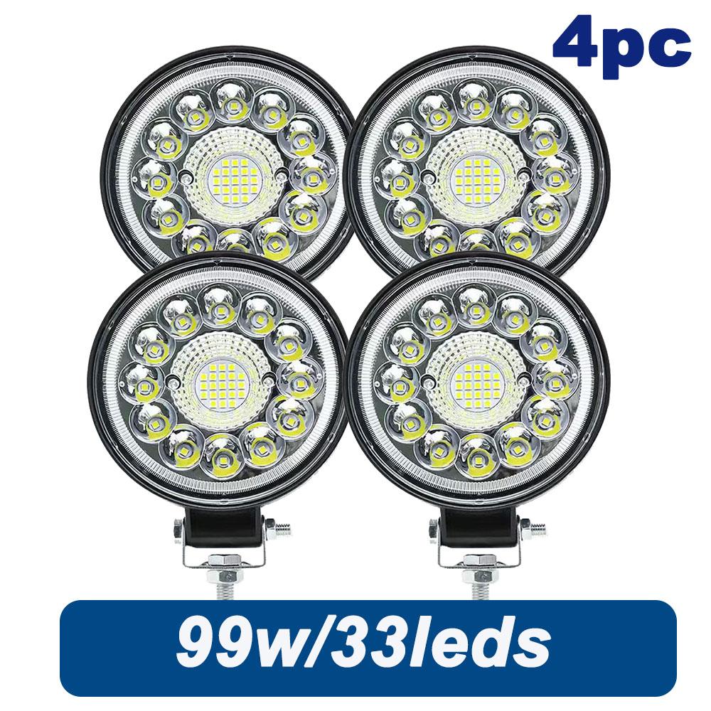Auto Work Light 99W Led Light Round Square LED Offroad LED Bar 4 Inch Spot Flood Fog Lamp12-24V Off Road 4x4 Barra LED Headlight