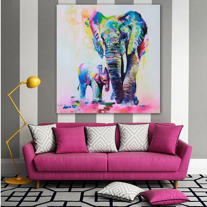 Mehrfarbig Elefant Leinen Malerei Rahmenlos Bilder Wohnzimmer Dekor Geschenk