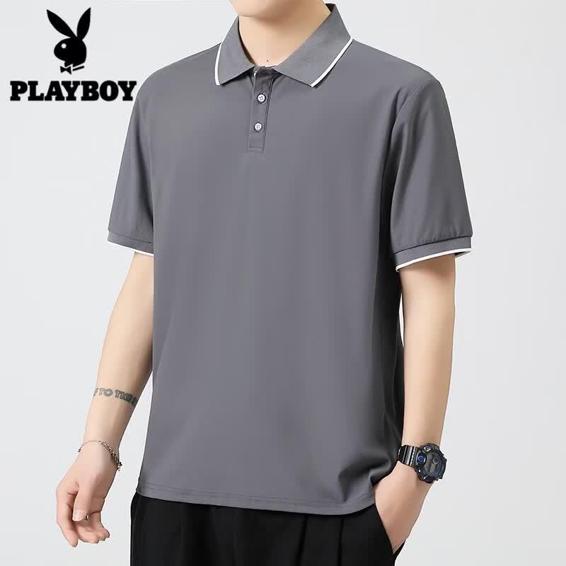 Мужская охлаждающая рубашка-поло с воротником PLAYBOY XL серый