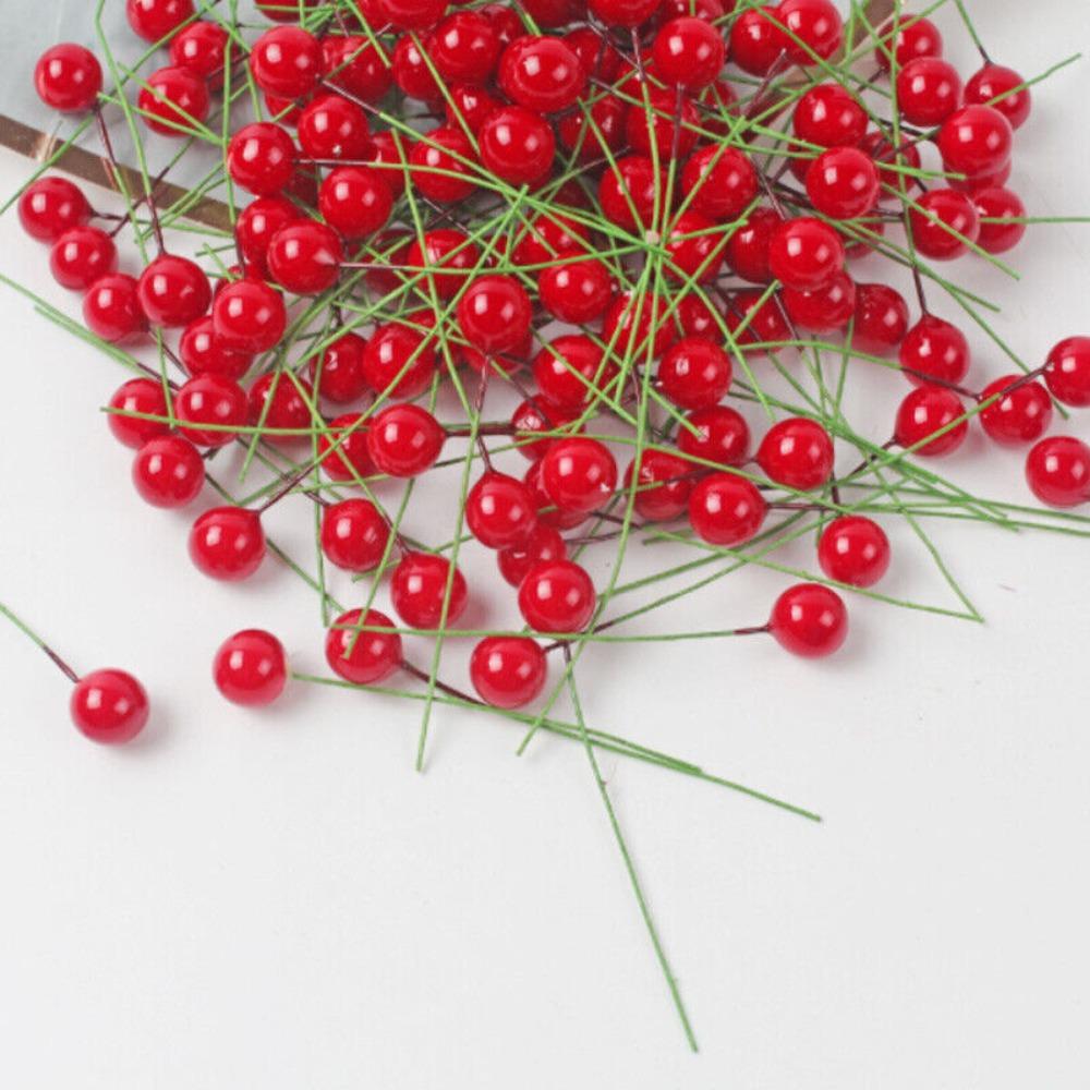 100Pcs Christmas Artificial Red Holly Berries Flowers Mini Christmas Decoration Fake Fruit Berry Party Decor DIY