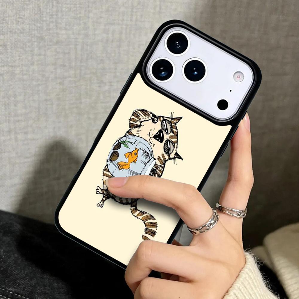 Capa Case for iPhone 17 Air 16 Pro Max 15 Plus 11 13 Mini 14 12 Back Phone Cover Cat And Goldfish print
