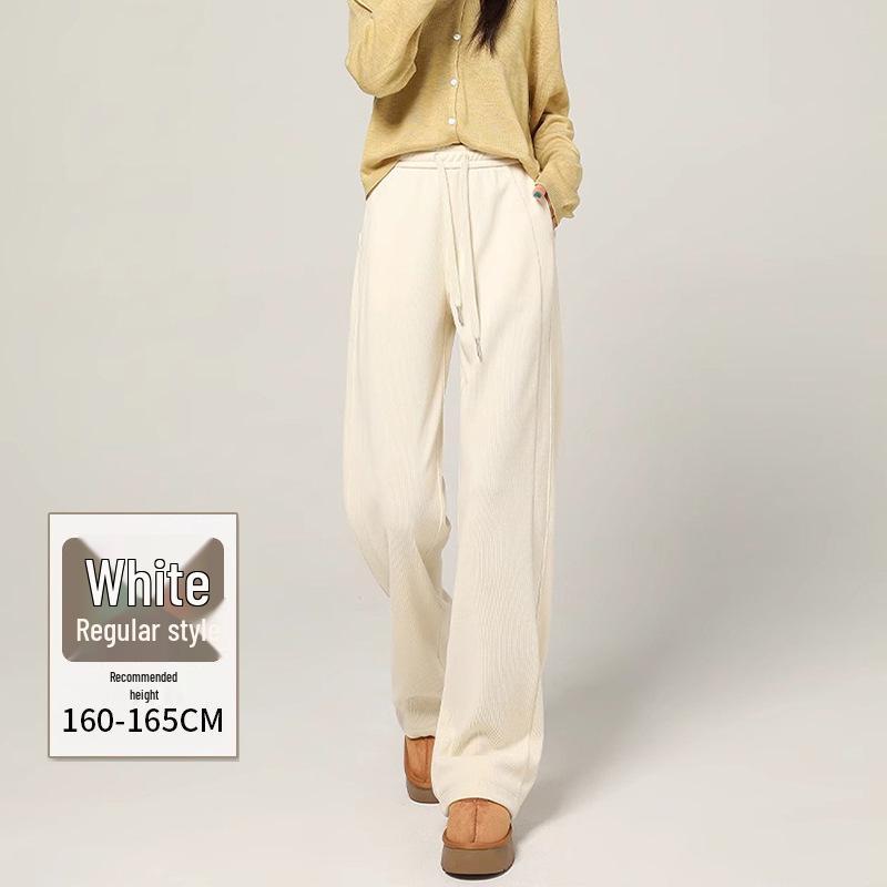 

2025 Women s High-Waisted Wide-Leg Chenille Pants: Slimming, Drawstring Style for Spring & Autumn L (111-120 lbs)