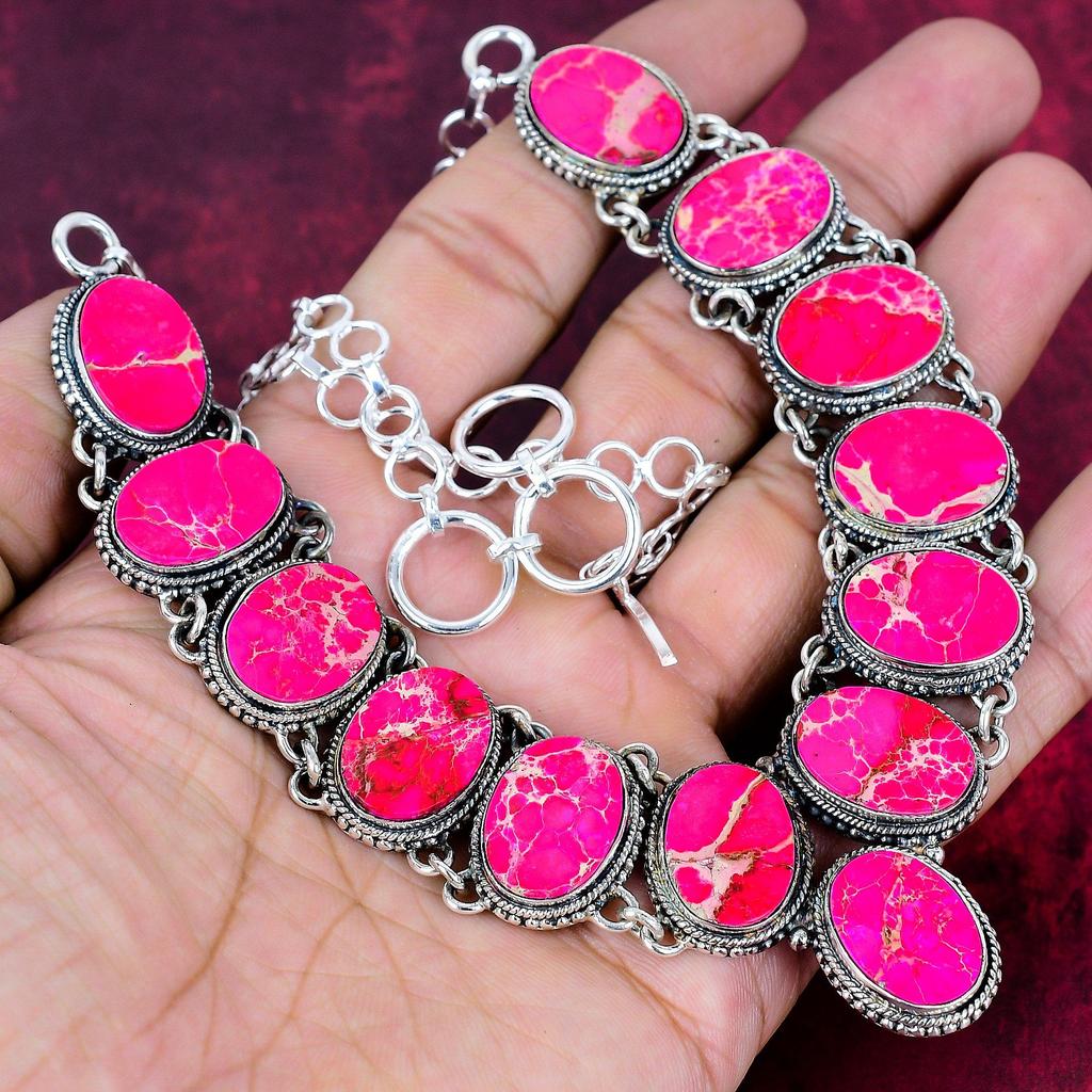 Pink Sea Sediment 925 Solid Sterling Silver Necklace with Adjustable Chain, Handmade Gemstone Jewelry Necklace For Memorial Day