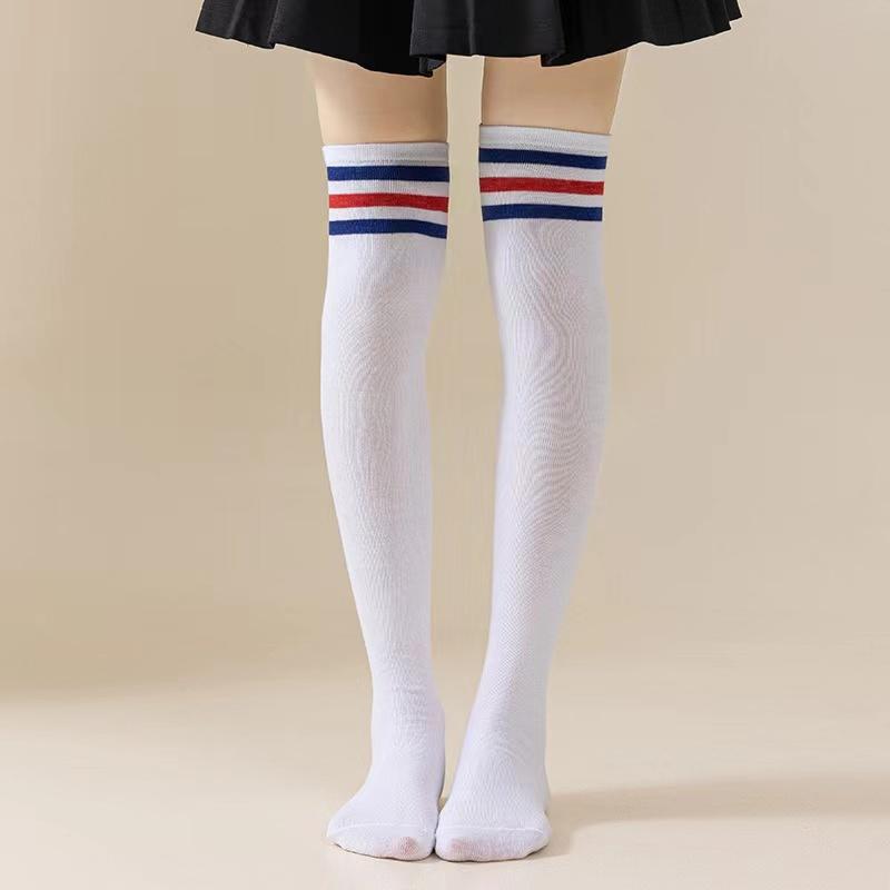 New 1Pair Sexy Long Socks Solid Color Striped Women Over Knee Thigh High Over The Knee Stockings Ladies Girls Warm Knee Socks