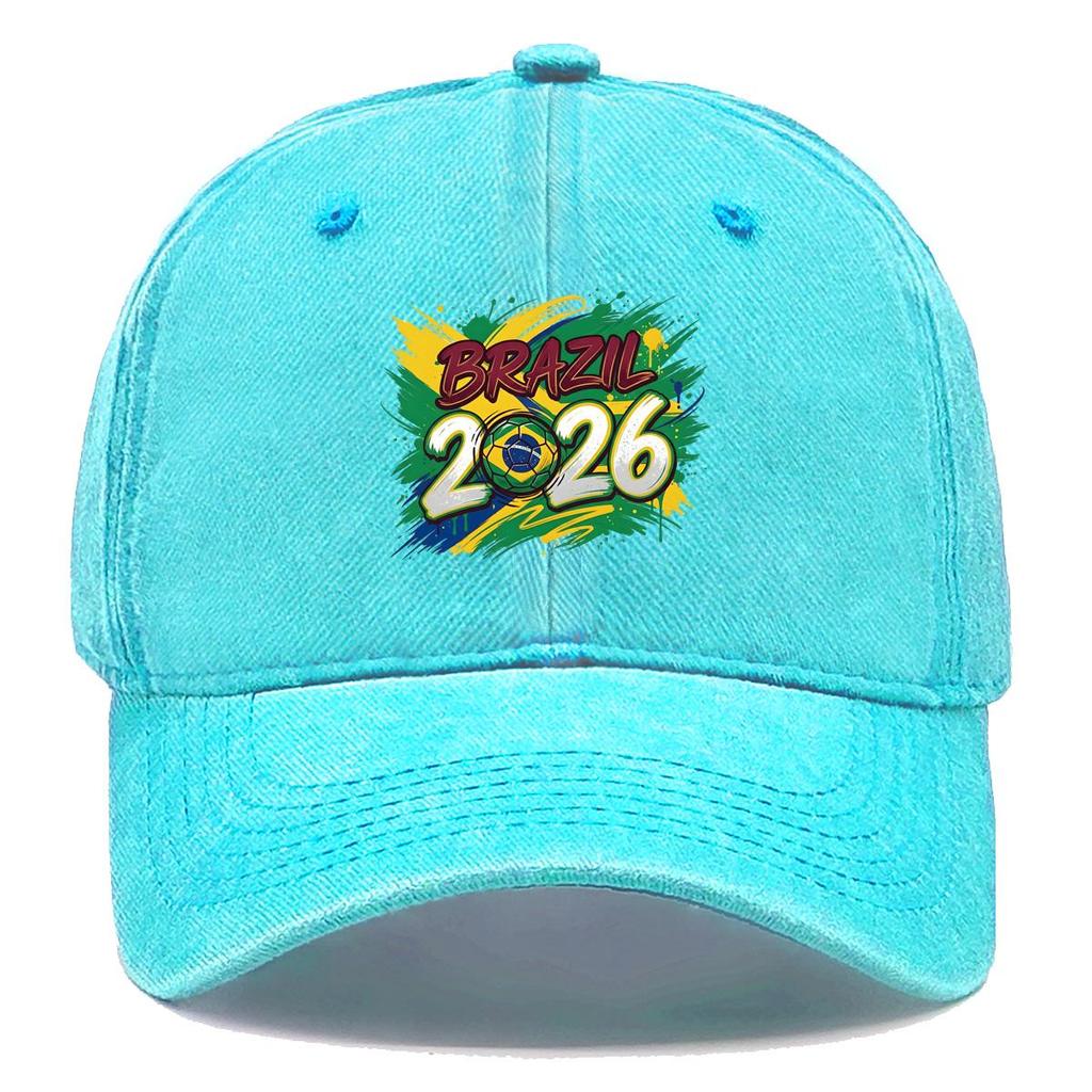 Baseball Hat With 2026 Football Soccer "BRAZIL" Flag Printed , Adjustable Sun Hat Hip Hop Non-Stretch Fabric Leisure Unisex Dad Hat