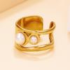 French Romantic Geometric Pearl Open Ring - Women's 18K Gold-Plated Stainless Steel Jewelry