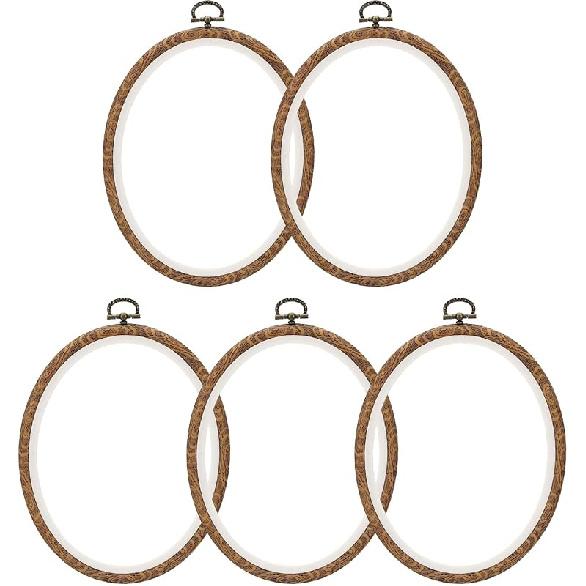 PATIKIL 6x4.7inch Embroidery Hoops, 5Pieces Imitated Wood Oval Frame Cross Stitch Hoop Ring for Embroidery Art Craft Sewing Ornaments Hanging