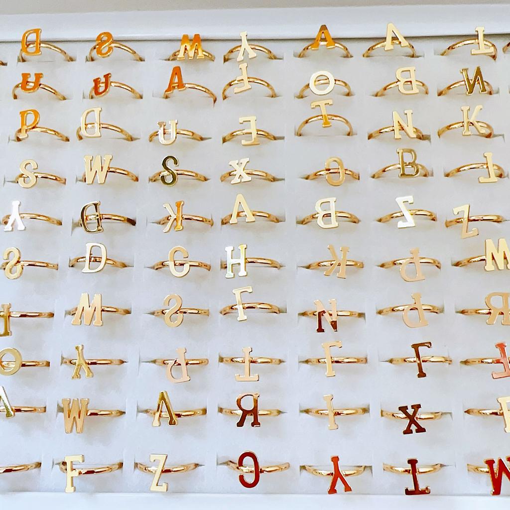 10Pcs Lady smooth surface ring, letter ring alloy ring retro party accessory