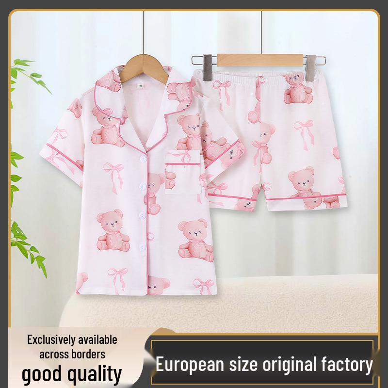 European and American Butterfly Bear Print Girls Short-Sleeved Pajama Set 110cm