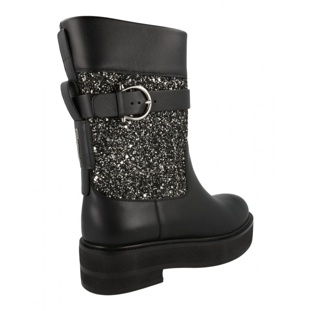 Salvatore Ferragamo Ean Glitter Ankle Boots Black