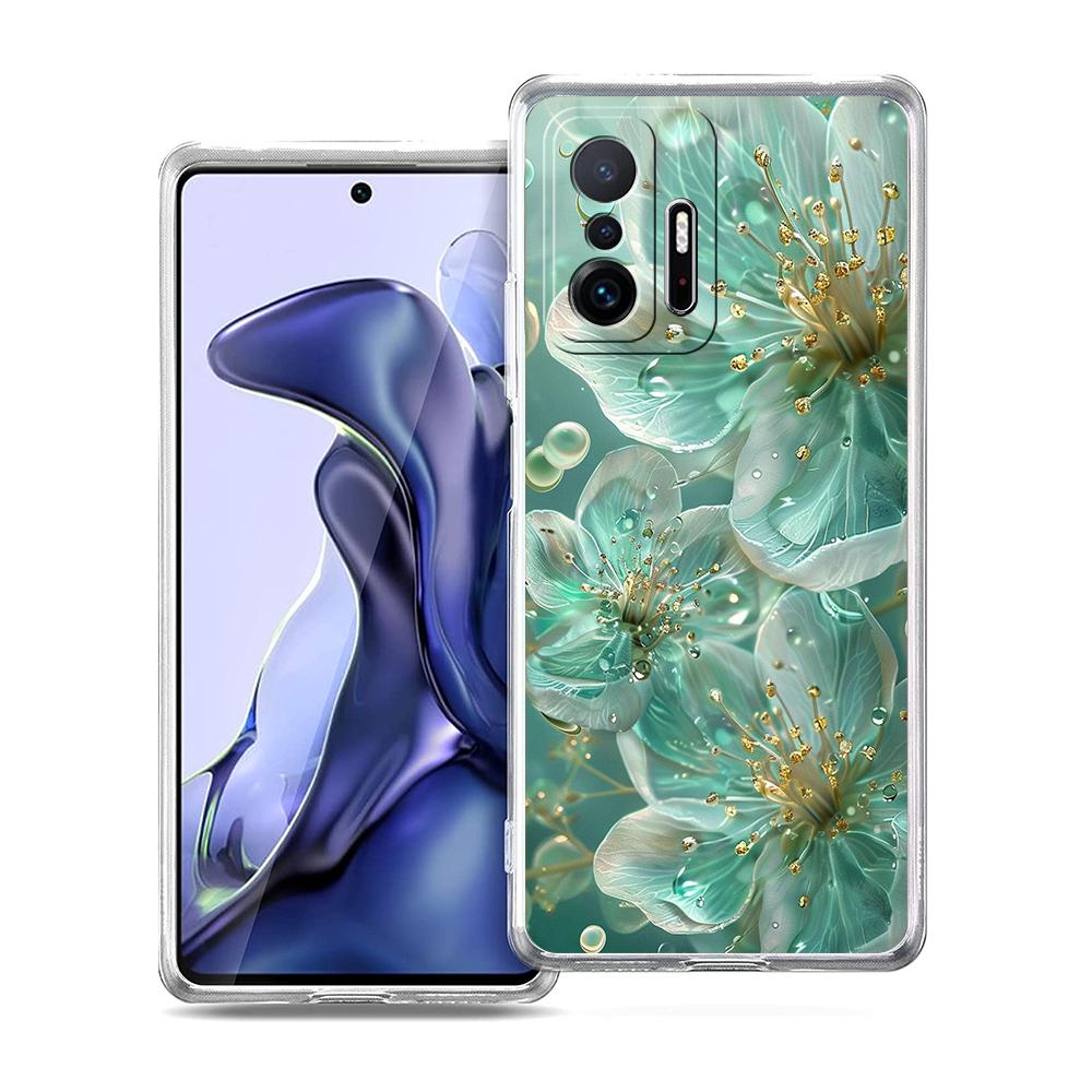 Transparent Phone Case for Xiaomi Mi 15,14,13,12,11,Ultra,13T,12T,Poco,X3,NFC,F3,F6,Pro,Lite Soft TPU Shell Cute White Lotus Bag