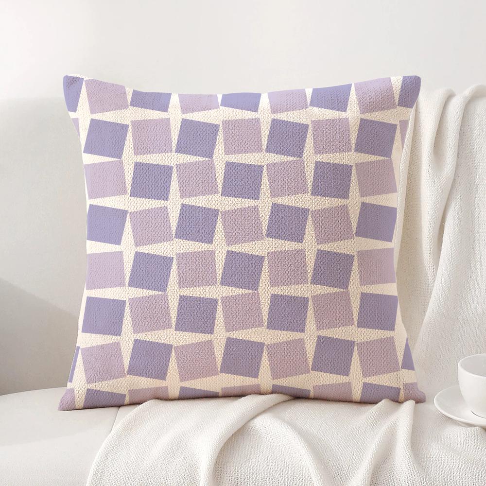 Simple purple plaid print Cushion Cover Natural Linen Organic Fabric DoubleSided Printing Sofa Home Decor Gift Pillow Cover