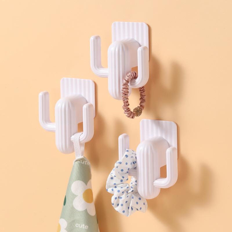 Plastic White Cactus Double Hooks For Door Wall Mounting Modern Decor Tools