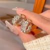 Korean Luxury Gold Color Sparkling Zircon Ear of Wheat Hoop Earrings for Women Wedding Party Daily Wear Exquisite Jewelry Gifts