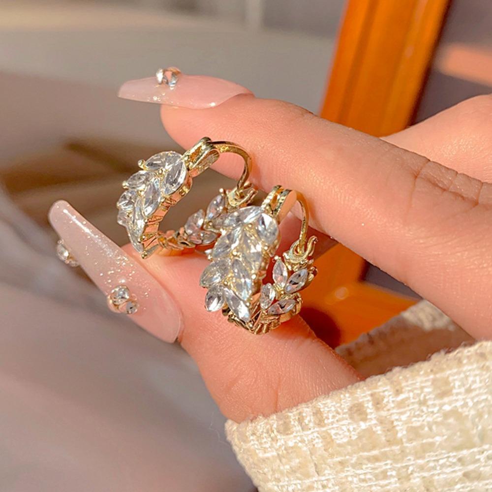 Korean Luxury Gold Color Sparkling Zircon Ear of Wheat Hoop Earrings for Women Wedding Party Daily Wear Exquisite Jewelry Gifts