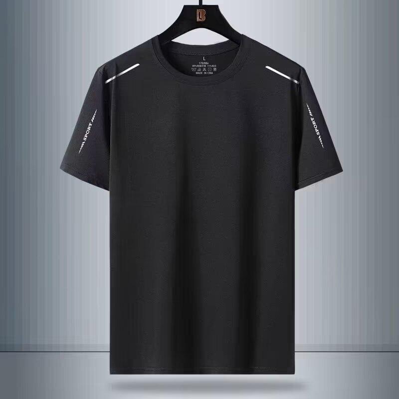 Ice silk short-sleeved t-shirt men's summer thin quick-drying mesh sports fitness half-sleeved top casual elastic T summer wear