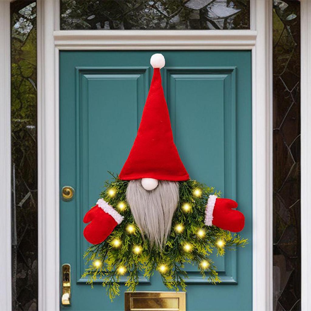 Christmas Wreath Gnome With LED Lights Gnome Christmas Wreath With Lights For Indoor Window Fireplace Shelf Bedroom Living Room