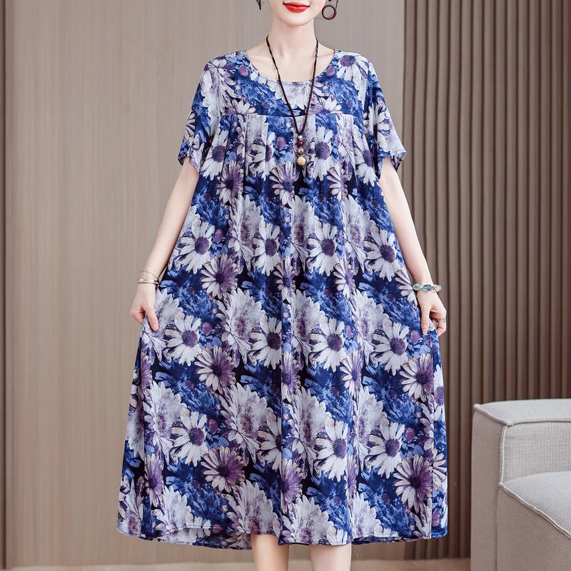 Letné oversize šaty Elegantné dámske dlhé šaty s krátkym rukávom Plus veľkosti