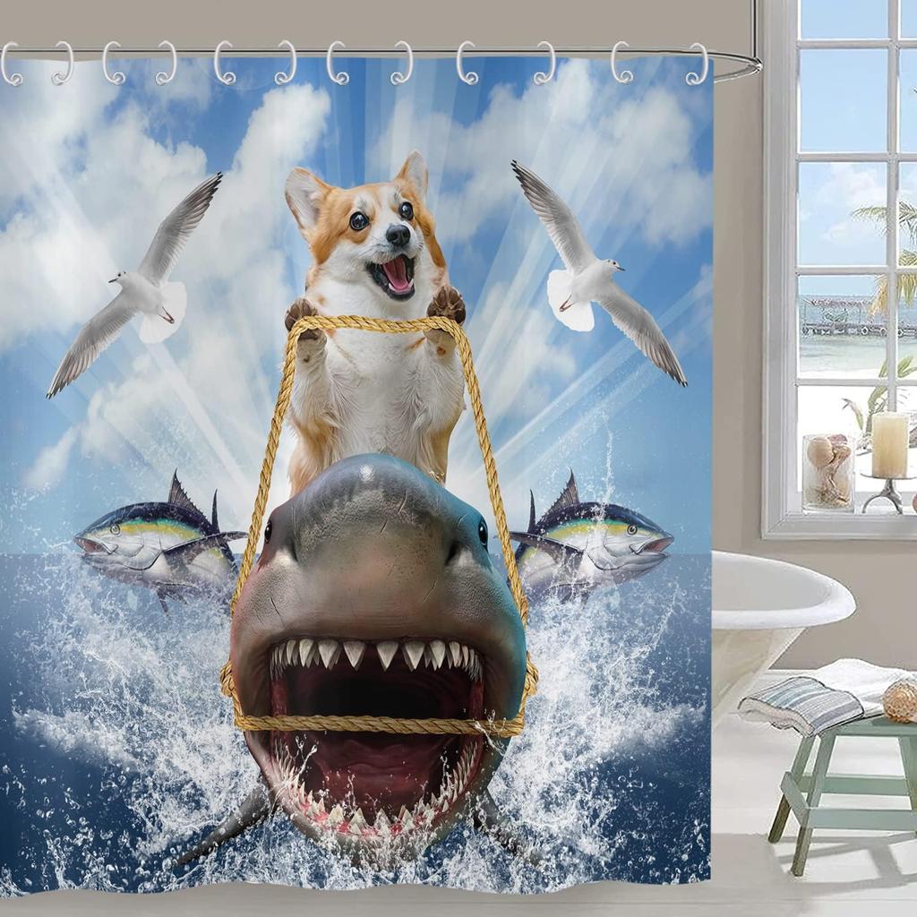 Funny Cute Puppy Animal Pattern Shower Curtain 180x 180cm, Kids Bathroom Decorative Shower Curtain Waterproof