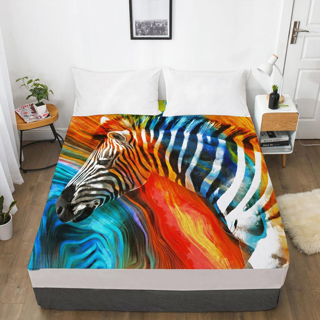 Fashion Fitted Sheet 3D Printed Pattern 3 Piece Set Bed Sheet Mattress Cover Elastic Band Bedding