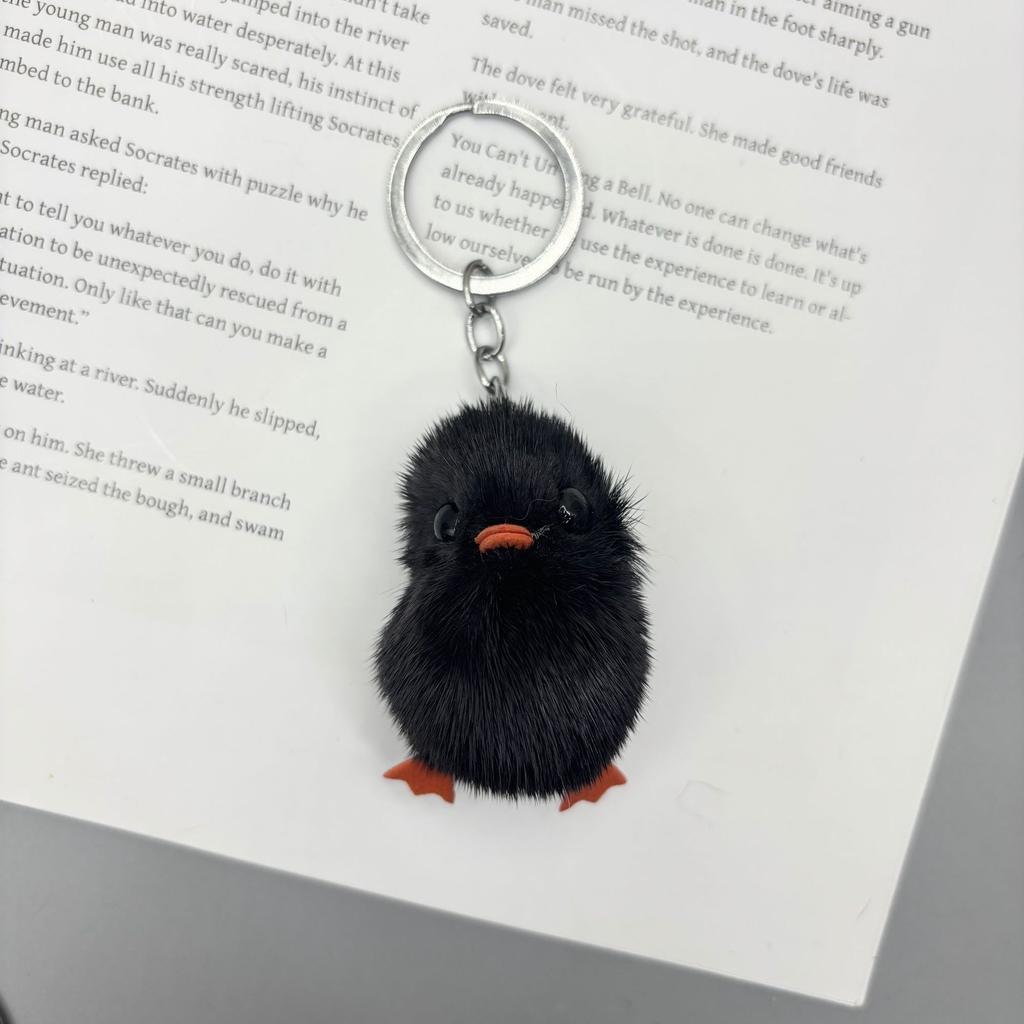 Mini Mink Fur Yellow Duck Keychain Plush Chick Couple Pendant Bag Phone Chain Charm
