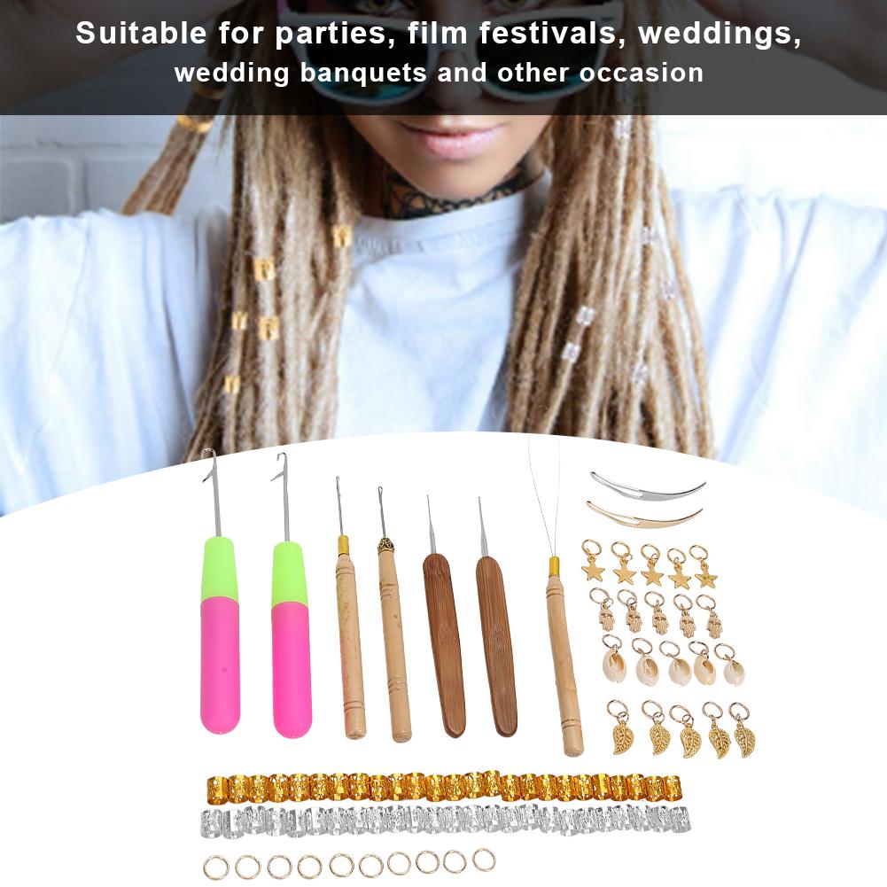 89pcs Metal Hair Rings Hair Braid Rings Dreadlocks Needle Crochet Hook Hair Tools