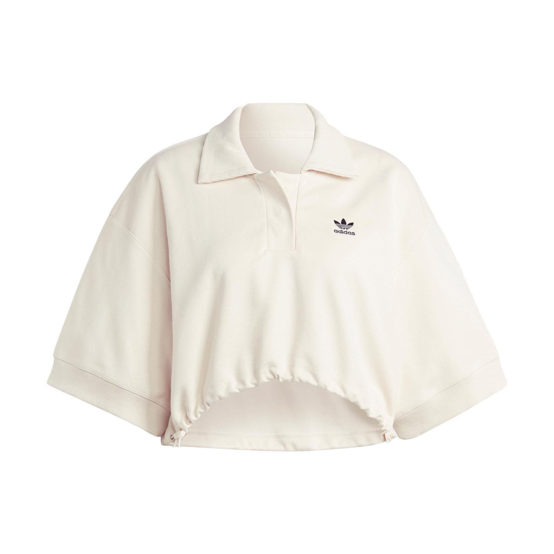 Adidas Essentials Loose Fit Cropped Polo Shirt Women White IC5589 XL