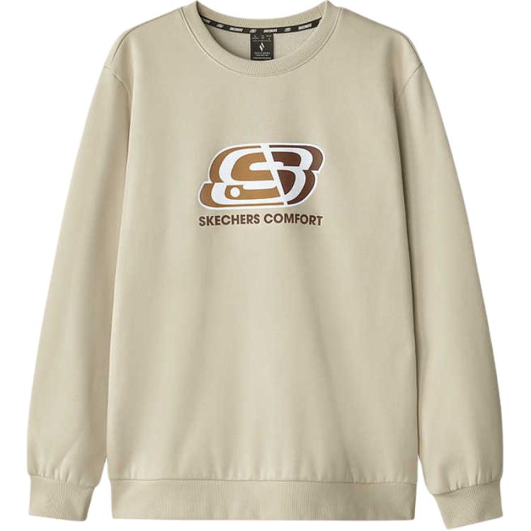 Skechers Sport Lifestyle Series Letter Warm Pullover Round Neck Long Sleeve Sweatshirt Unisex sweatshirt Light-Brown L324U166-0046 XS
