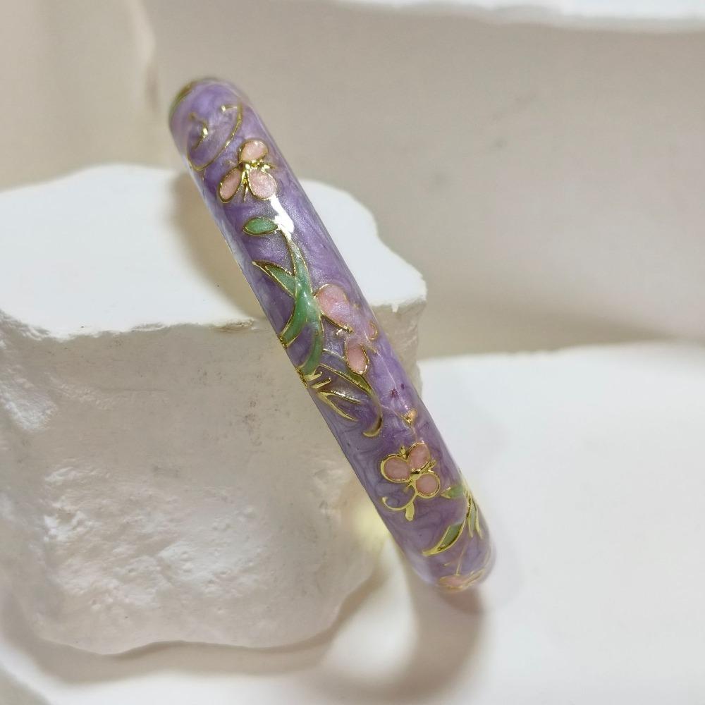 Extra Width Enamel Bangle 1cm Colorful Enamel Bangle Five Leaves Enamel Bracelet Souvenir Gift