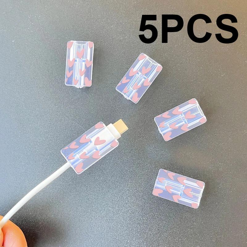 

5pcs Soft Silicone Charger Cable Winder Fast Charging Cable Protector Sleeve for Apple IPhone Data Cord pink love Case Clip