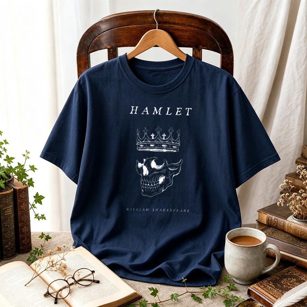 Women Hamlet Shakespeare Skull Crown Graphic T Shirt Academia Literary Book Lover Tee Vintage Reader Casual Literature Fan Tops