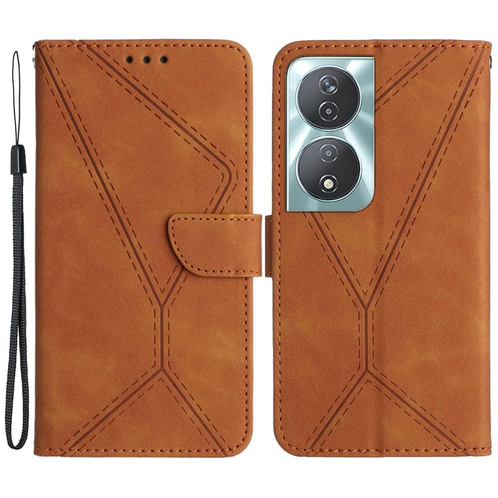 HT05 For Honor 90 Smart/X7b 4G Magnetic Phone Case Lines Imprinted Leather Flip Stand Cover