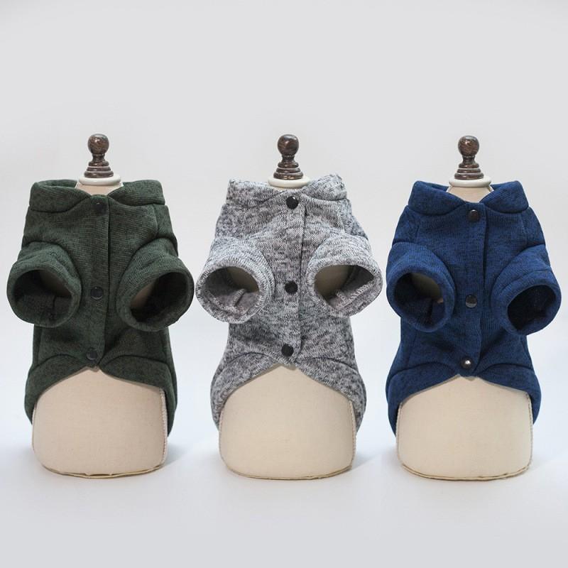 Pet Winter Coat Small Dogs Cats Cotton Hoodie Sweater Warm Outfit In Blue Gray Olive Green S-XXL
