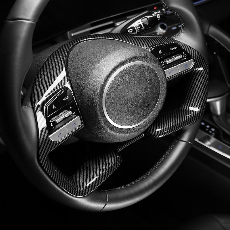 Car Carbon Fiber Steering Handle Frame Cover Interior Steering Wheel Button Panel Sticker For Hyundai Tuscon NX4   2024