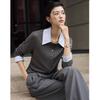 Women's Lyocell Blend Color Block Striped Lapel T-shirt