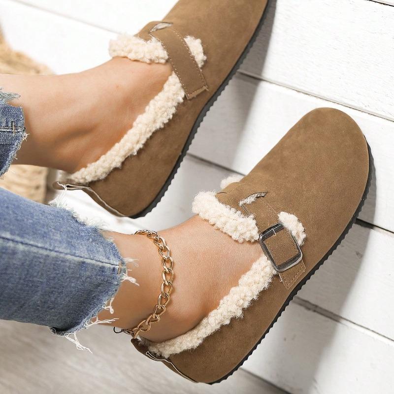 Fashion Autumn Winter Women Flats Shoes Soft Fashion Comfort Loafers Casual Flat Shoes Women Warm Plush Slip on Cotton Shoes Female