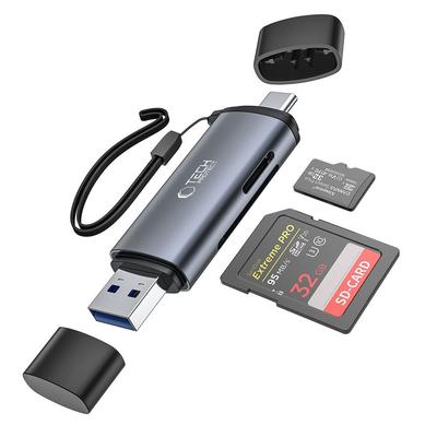Lecteur de cartes mémoire SD / micro SD avec connecteurs USB-C / USB-A - gris