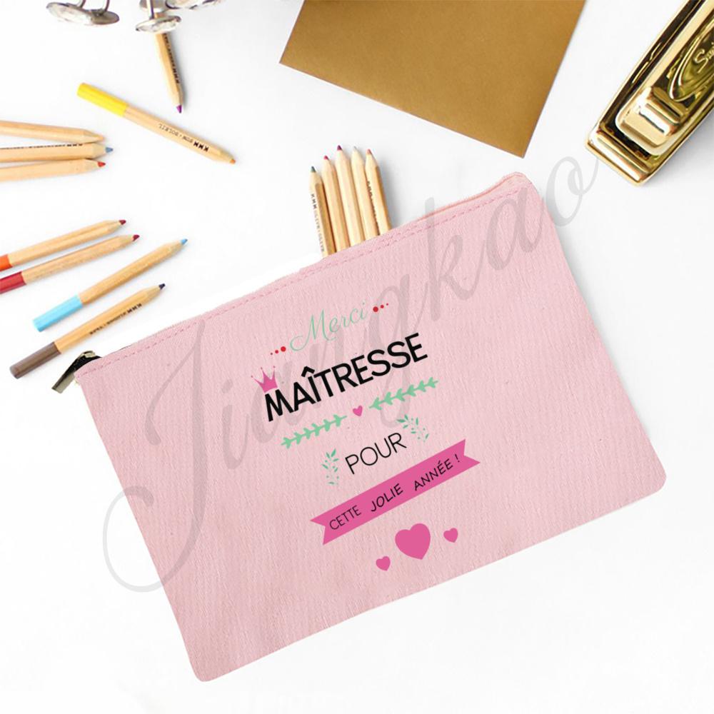 Merci Maitresse French Print Makeup Bag Travel Neceser Toiletry Storage Pouch School Pencil Bags Best Graduate Gift for Teacher