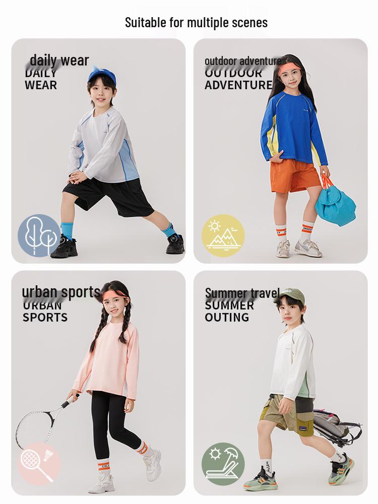 Kinder UV-Schutz Langarm-Top aus Eis-Seide, schnell trocknend, für Badminton und Outdoor-Aktivitäten