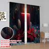 2pcs,2D Plane Printing Curtain Popular Candle Christmas Poinsettia Wreath (2) Durable Polyester (without Rod) Decorations Inside