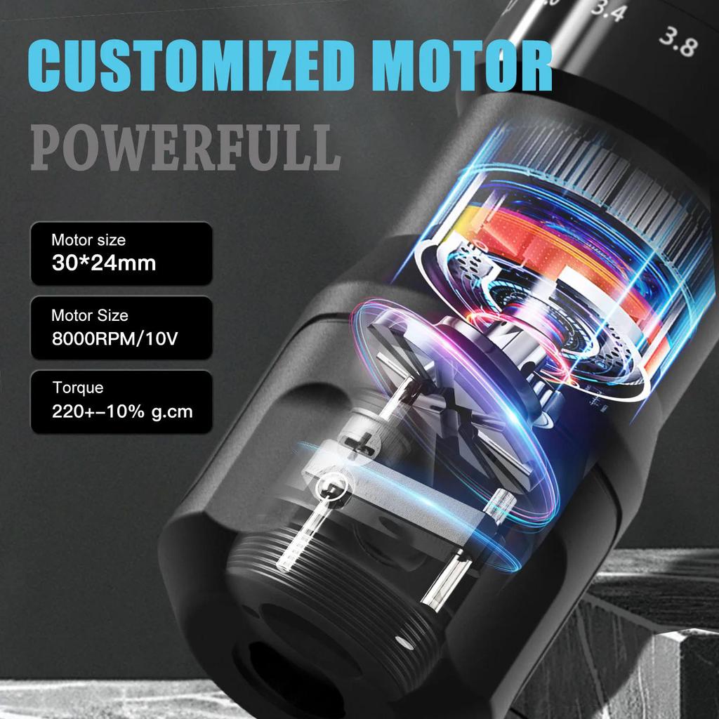 Wireless Adjustable Stroke Tattoo Pen with Color Screen, 2000mAh Capacity