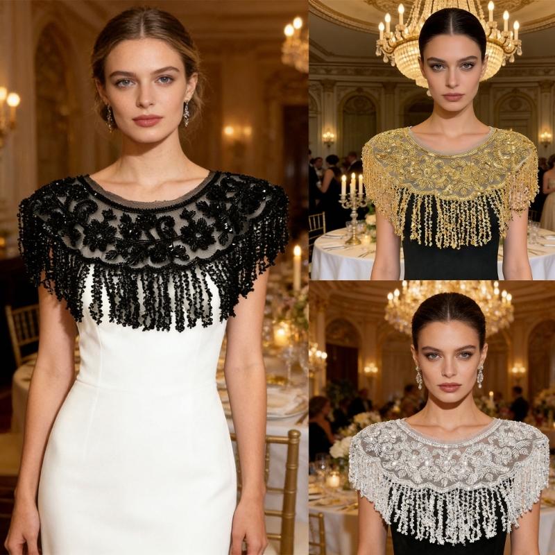 Glitter Fringe Detachable Collar Shawl Scarf For Women Elegant Party Accessory