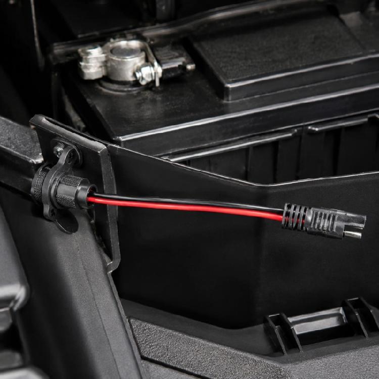 Covered Battery Connection Leads with Panel Mount 2 Pin Ends and Copper Conductors for Vehicle or Motorcycle Wiring Systems, 4 Pack