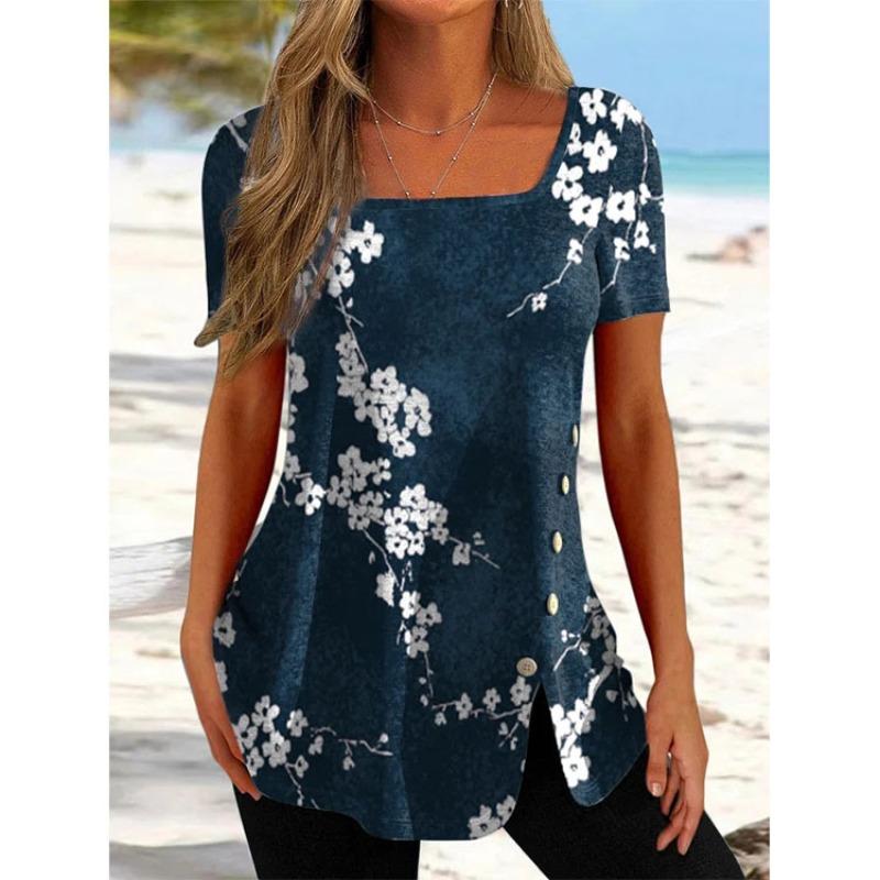 BITCED Women's Fashion Casual Square Collar Short Sleeve Blouses & Shirts