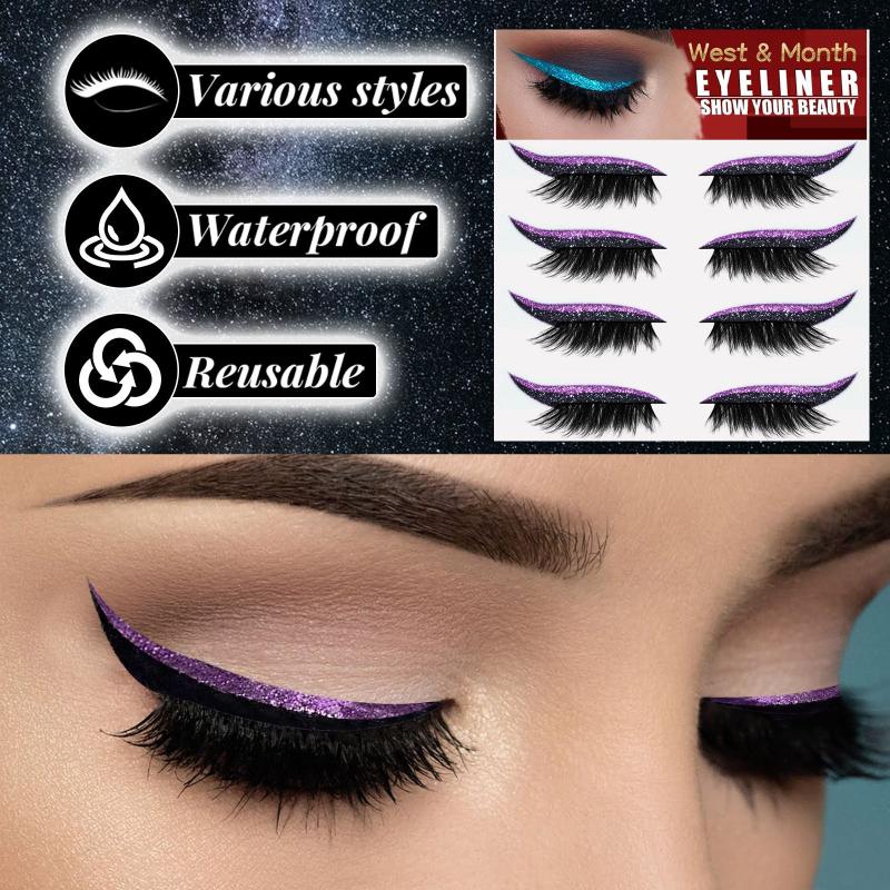 2 In 1 Eyeliner Eyelash Stickers Reusable Self Adhesive Long Lasting Glitter Shiny Natural Waterproof Patch Party Cosplay Makeup