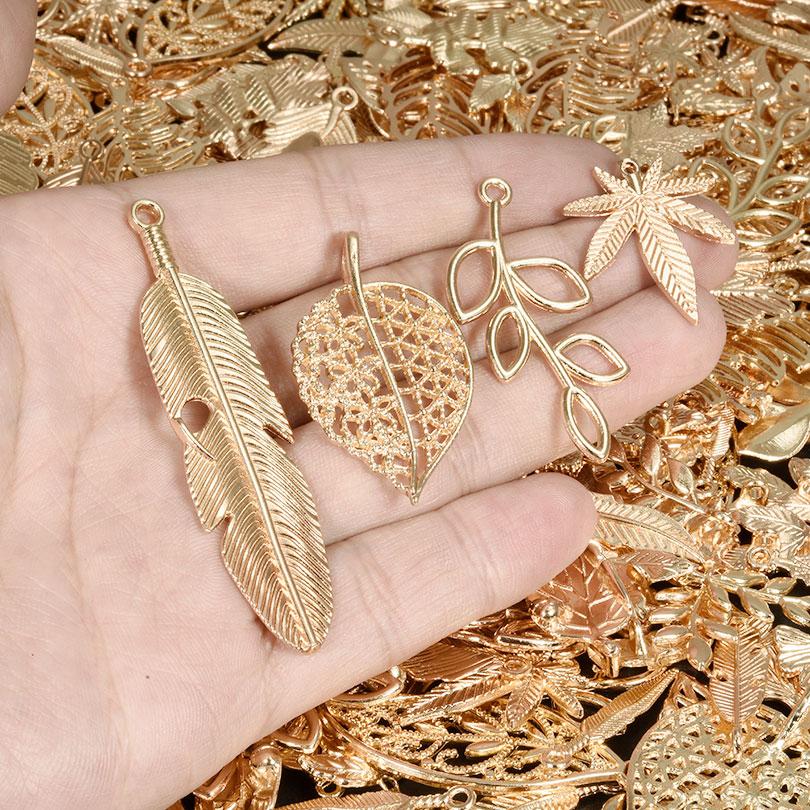 Vintage Metal Plant Leaves DIY Charms For Jewelry Making Supplies Bulk 10/20/30/50pcs Random Mix Charm Pendant Handmade Bracelet