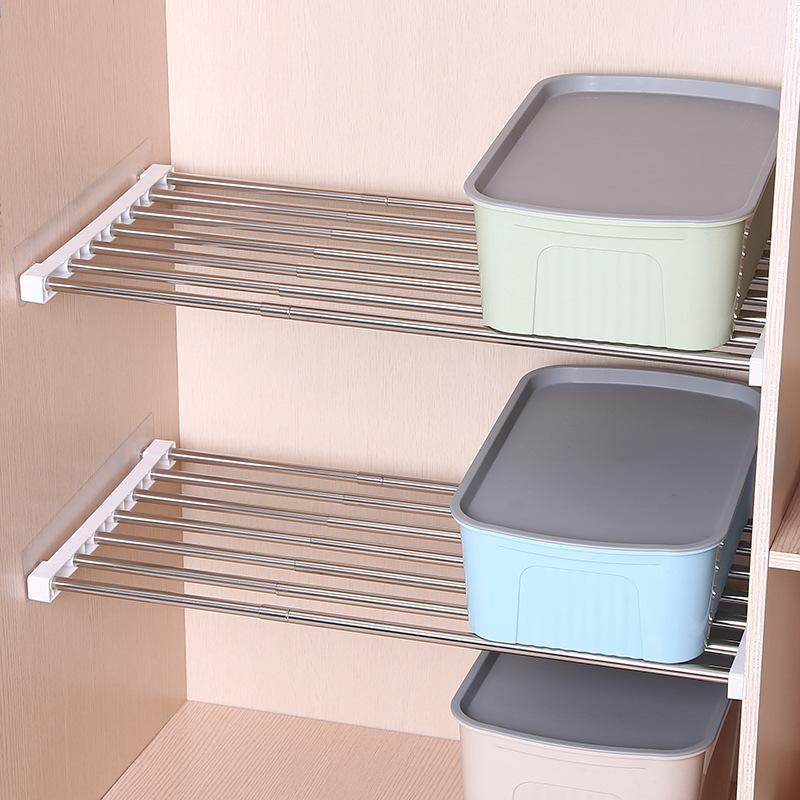 Expandable Closet Storage Rack 25?40cm Adjustable 24cm Wide Stainless Steel Nail Free Installation