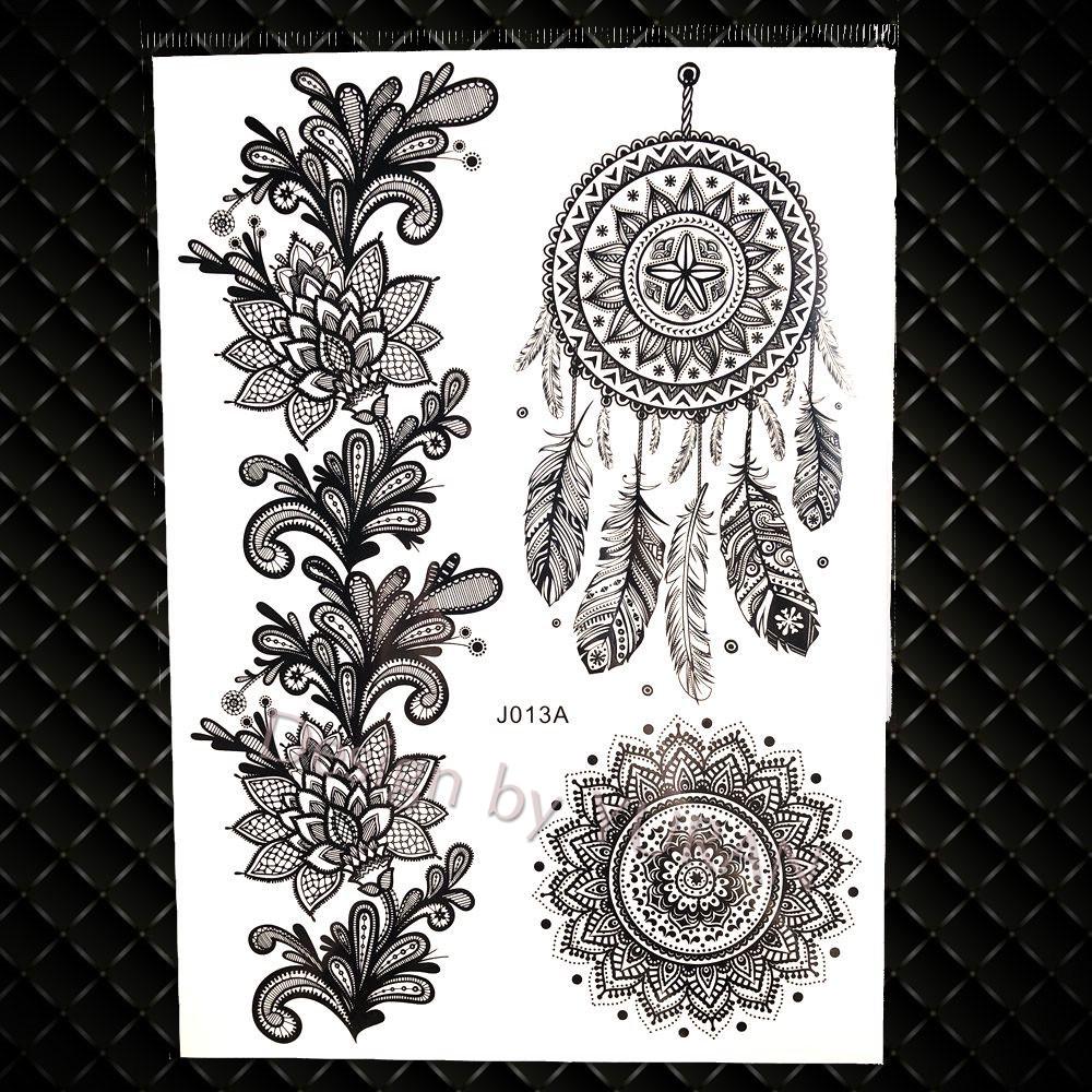 Black Women Forest Boho Wolf Lion Totem Tattoos Stickers Girls Henna Mandala Floral Fake Tatto Temporary Lotus Custom Arm Tattoo