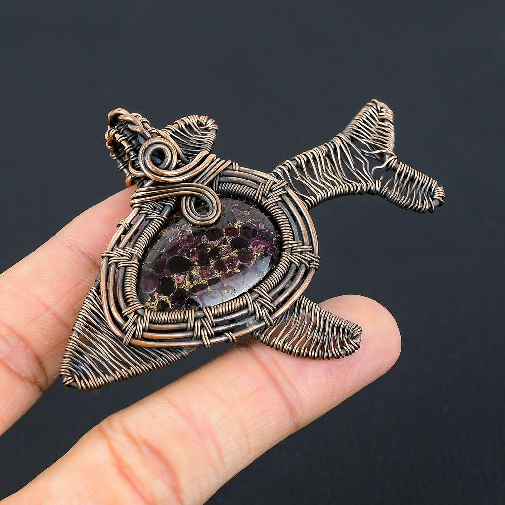 Copper Pink Tourmaline Gemstone Jewelry Pure Copper Wire Wrapped Handmade Pendant
