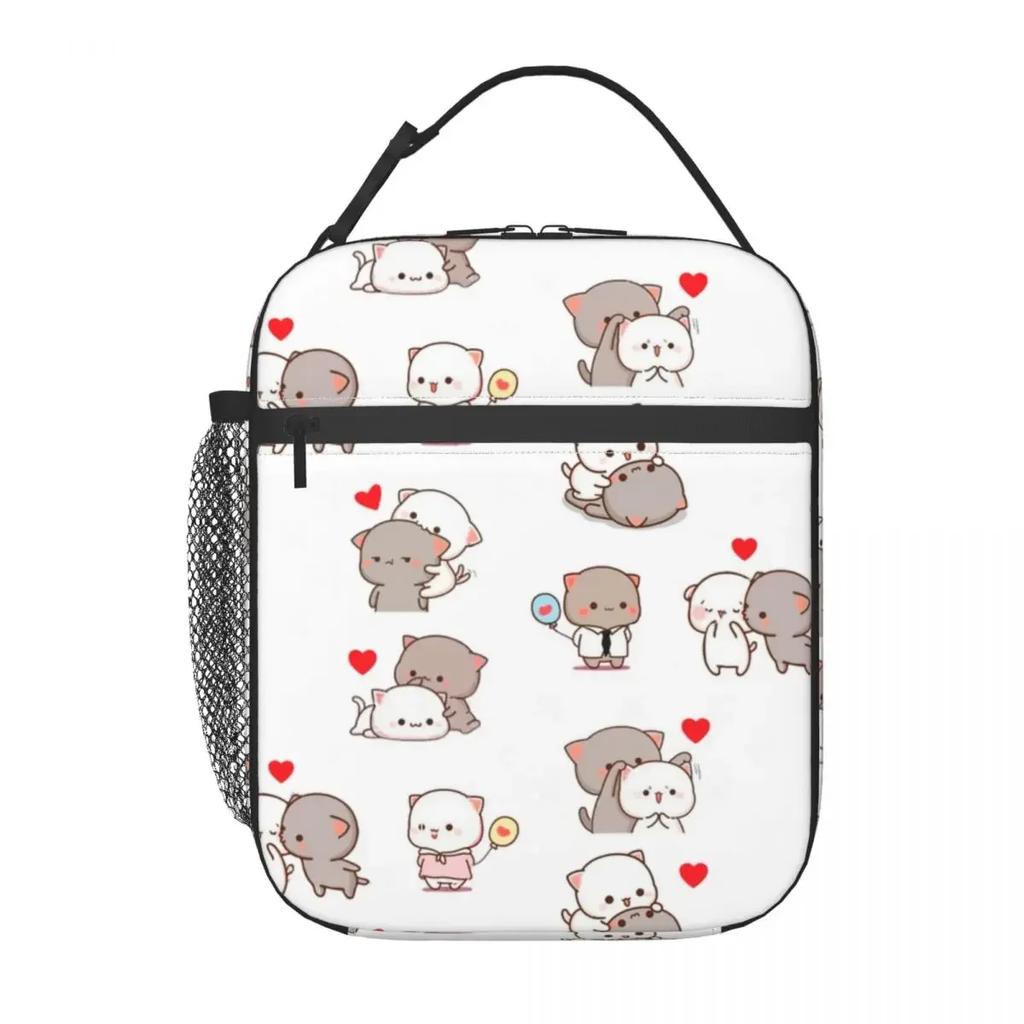 Mochi Peach Cat Peach And Goma Insulated Lunch Bags Thermal Lunch Container Portable Tote Lunch Box Men Women School Travel